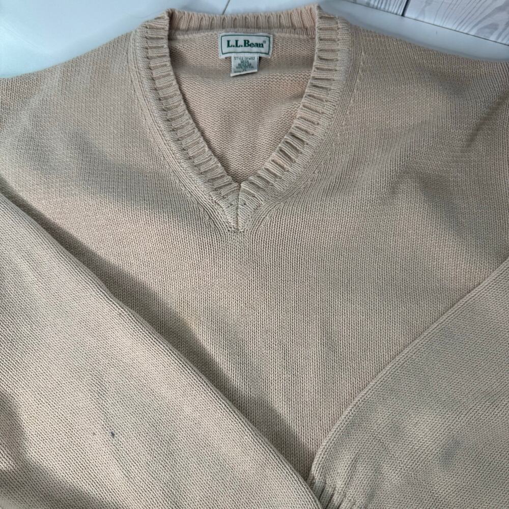LL Bean V- Neck Tan 100 % Cotton Knit Pullover Men’s Sz XL Sweater